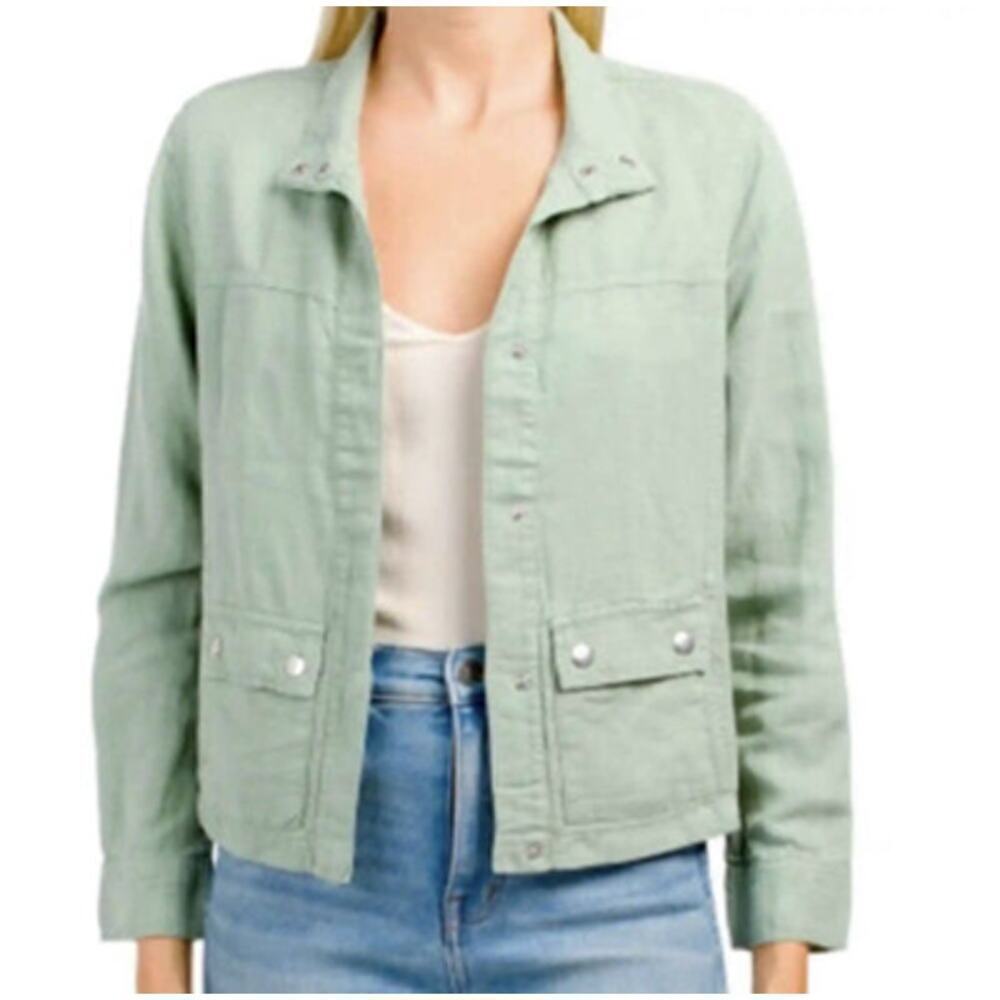 Christian Siriano Linen Blend Utility Jacket Light Sage Green Size L